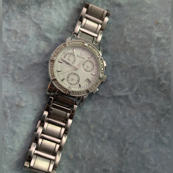 Bulova Silver Watch with Crystal Accents - Picture 1 of 3